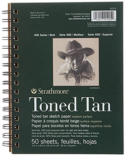 Strathmore Toned Sketch Spiral Paper Pad 5.5"X8.5"-Tan 50 Sheets -412500 - 5.5x8.5 - Toned Tan - 50 Sheets