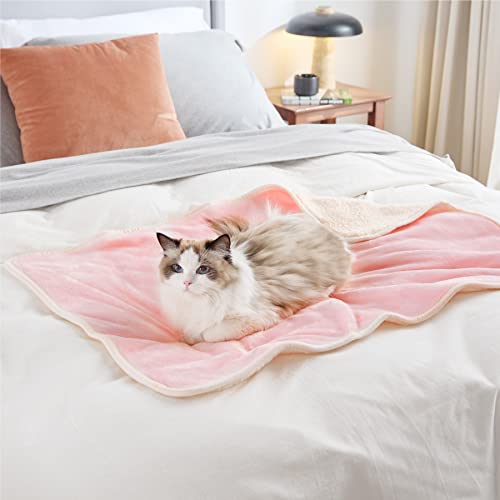 Bedsure Waterproof Dog Blankets for Small Dogs - Small Cat Blanket Washable for Couch Protection, Sherpa Fleece Puppy Blanket, Soft Plush Reversible Throw Furniture Protector, 25"X35", Pink - Pink - S(25x35")