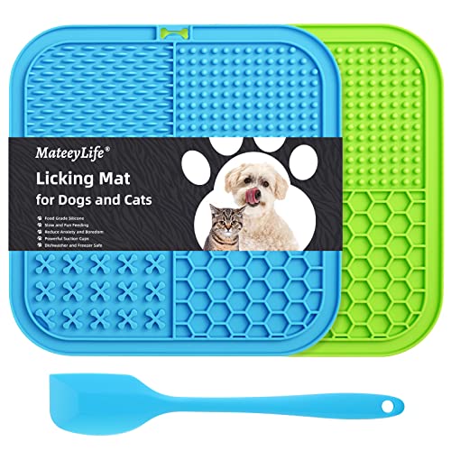 MateeyLife Licking Mat for Dogs and Cats, Premium Lick Mats with Suction Cups for Dog Anxiety Relief, Cat Lick Pad for Boredom Reducer, Dog Treat Mat Perfect for Bathing Grooming etc. - Large-Blue&Green