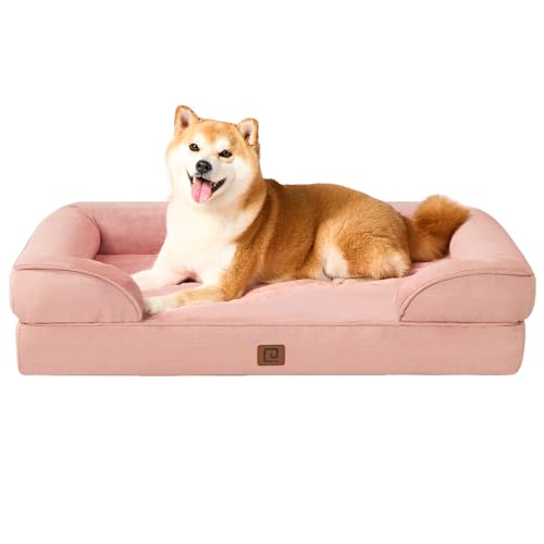 EHEYCIGA Orthopedic Dog Beds for Large Dogs, Waterproof Memory Foam Large Dog Bed with Sides, Non-Slip Bottom and Egg-Crate Foam Large Dog Couch Bed with Washable Removable Cover, Dusty Pink - 36.0"L x 27.0"W x 6.5"Th - Dusty Pink
