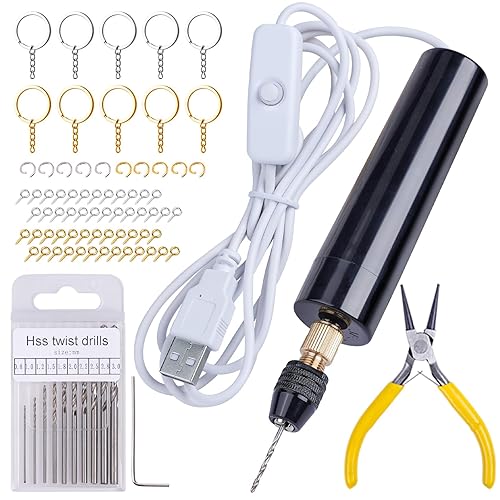 LET'S RESIN Electric Resin Drill, 74Pcs Hand Drill Supplies with 3-Jaw Clamp-Applicable to A Larger Drilling Range (0-3mm), Grip Nose Pliers, Keychain Making Kit, Tools for Resin Art - Electric Resin Drill