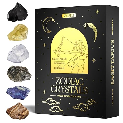Wyspell Sagittarius Crystal Set - 6 Raw Sagittarius Crystals and Healing Stones - Sagittarius Gifts for Women - Birthday Gifts for Women - Astrology Gifts for Women - Zodiac Crystal Set - Healing Gift - Sagittarius