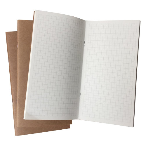 (Set of 3) Grid Notebook/Journal - Graph Inserts for Stanadard Size Travelers Notebook, 100gsm Paper, 8.25x4.25 Inch - Standard Size