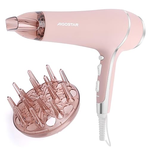 Aigostar Secador de Pelo Profesional 2400W Secador Iónico, Versión Rosa Mate con Boquillas Difusor y Concentrador, 2 Velocidades y 3 Temperaturas - Lora - Rosa