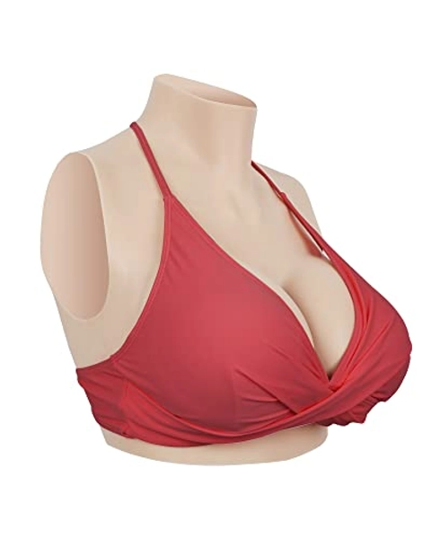 KUICEO Silicone Breastplate B-H Cup Fake Boobs Breast Forms Realistic Fake Breasts for Crossdresser Transgender Drag Queen - Beige - Cotton Filler-B CUP