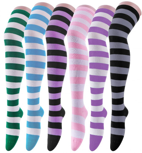 Womens Long Striped Socks over Knee Thigh High Socks Stocking - 6k