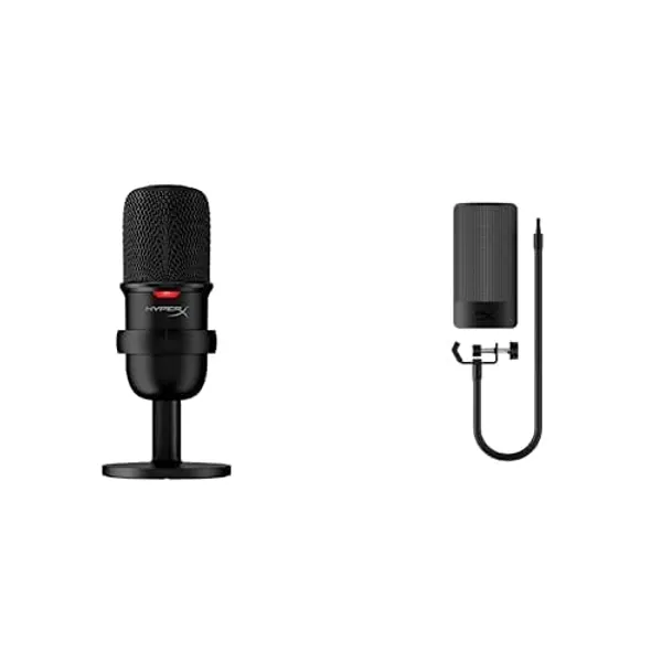 Bundle of HyperX SoloCast – USB Condenser Gaming Microphone, for PC, PS4, PS5 and Mac, Tap-to-Mute Sensor, Cardioid Polar Pattern + HyperX Shield Microphone Pop Filter