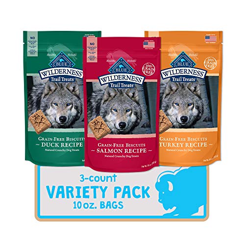 Blue Buffalo Wilderness Trail Treats High Protein Grain Free Crunchy Dog Biscuits Duck, Turkey, and Salmon 10-oz Variety Pack, 3ct - Duck, Turkey, & Salmon - 10 Ounce (Pack of 3)