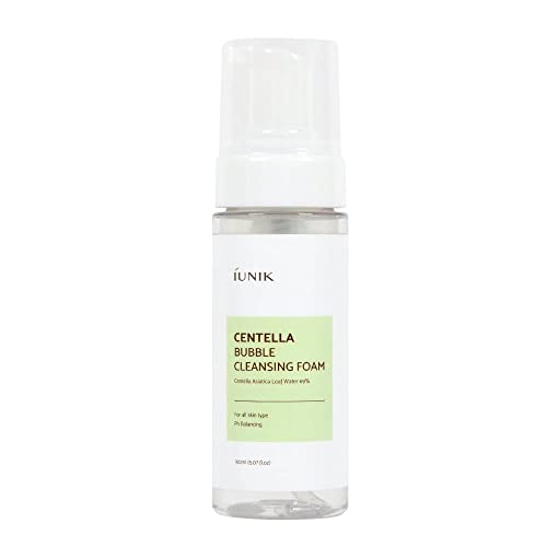 IUNIK Centella Bubble Foaming Vegan Facial Cleanser - Naturally-Derived Tea Tree Extracts Centella Asiatica Extract 69% Soothing Moisturizing Exfoliating Removes Pore Blackheads Whiteheads (150ml)