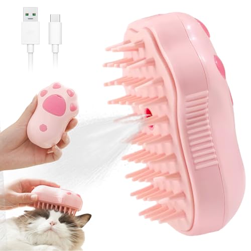 Steamy Cat Brush, 3 in 1 Cat Steamy Brush, Electric Cat Steam Brush with Wash-free Essence, Cat Grooming Brush Silicone Self Cleaning Steam Brush for Massage