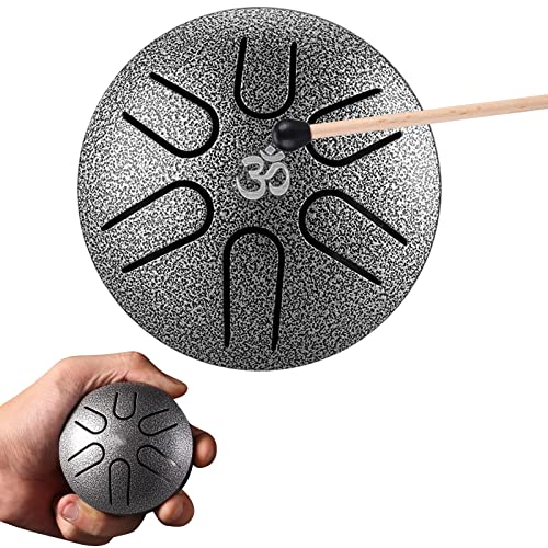 Aedcbaide Mini Steel Tongue Drum 3 Inch (8 cm) 6 Note Tongue Drum with Drumstick Hand Drum Percussion,Music Book,Mallet,Handpan Drum for Musical Education Concert Yoga Beginners Adult Kids(silver) - Silver