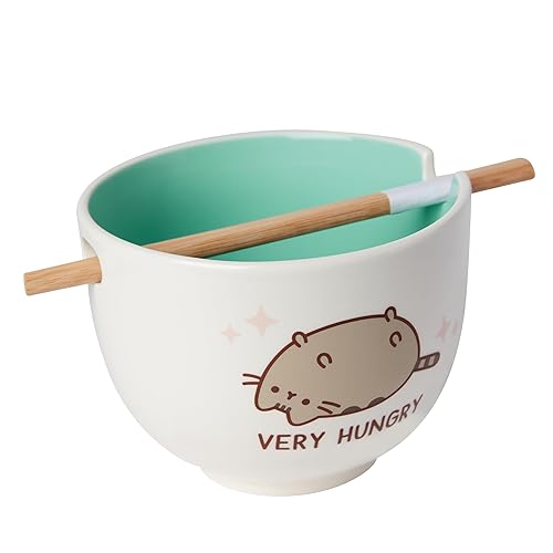Enesco Pusheen the Cat Very Hungry Ramen Bowl with Chopsticks, 3.94 Inch, Multicolor