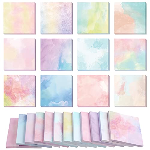720 Pieces 12 Pack Sticky Note Pads 2.8 x 2.8 Inches Multiple Designs of Watercolor Self Stick Notes Self Adhesive Memo Pads for Reminders Studying Office School Home (Watercolor Style) - Watercolor Style