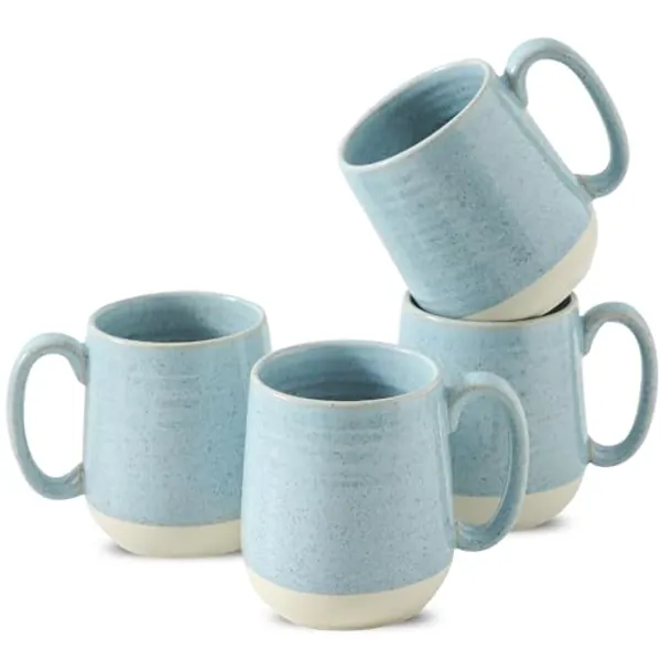 Hasense Ceramic Coffee Mugs, 15 Oz Coffee Cup with Handle Set of 4, Large Coffee Mug for Men, Modern Latte Cup for Cappuccino, Tea, Cocoa, Microwave & Dishwasher Safe, Christmas Gift, Light Blue