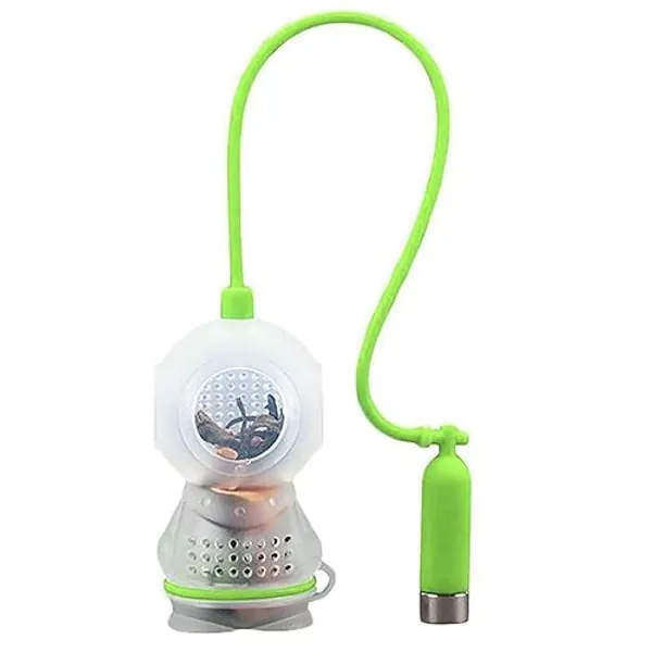 Silicone Tea Infuser Cute Diver Shape Loose Tea Leaf Filter Tea Diffuser Strainer with Chain and Drip Tray for Home(Green) - Green