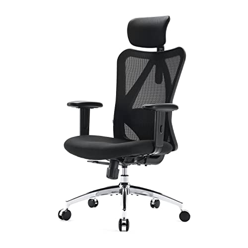 SIHOO M18 Ergonomic Office Chair for Big and Tall People Adjustable Headrest with 2D Armrest Lumbar Support and PU Wheels Swivel Tilt Function Black - Black