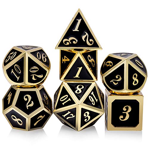DNDND Metal Dice Set D&D, 7 die Metal Polyhedral Dice Set with Gift Metal Box and Gold Number for DND Dungeons and Dragons Role Playing Games (Black and Gold) - Black With Gold Number