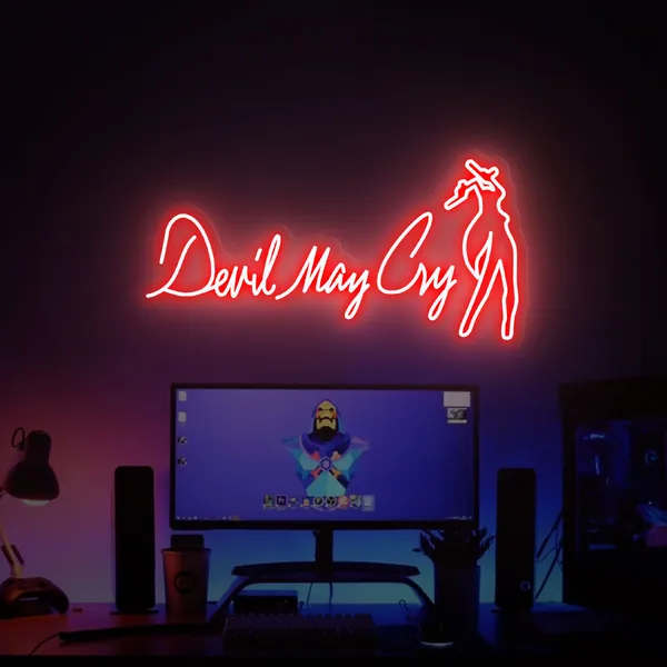 Neon Sign Devil May Cry, DMC Sign Neon, DMC Wall Art, Video Game Sign