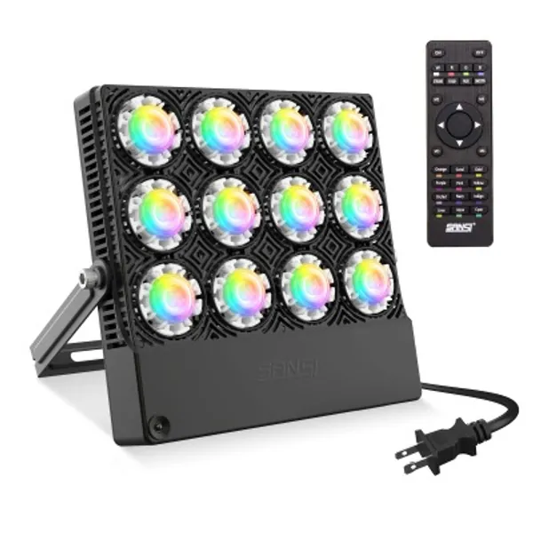 SANSI Led Flood Light 500W Equivalent,RGBW Outdoor Color Changing Led Stage Landscape Lights with COC Tech.,Remote Control Floodlights 70W,16 Colors 4 Modes,Dimmable for Party Wall Wash Garden
