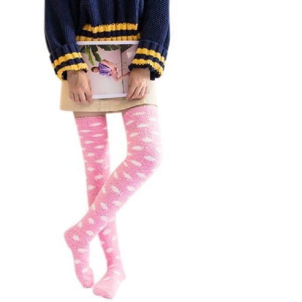 Fuzzy Striped Thigh Highs - Pink Clouds