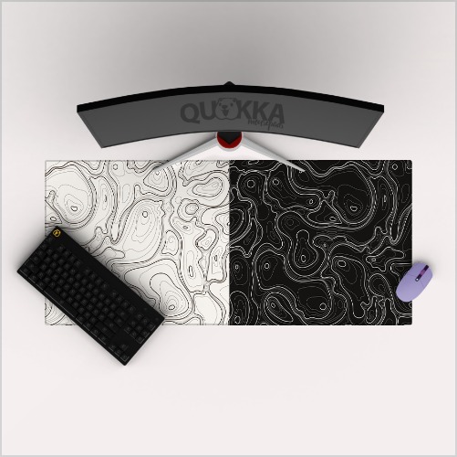 Contour Topographic Topo Black and White Half-Half Map Mousepad Deskmat - 80x40cm / 2mm / Colour Stitched