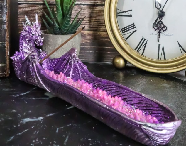 Ebros Gift Magenta Sunset Dragon Guarding Pink Quartz Crystal Quarry River Incense Burner Holder Figurine 10.5" Long Fantasy Mythical Dungeons and Dragons Home Decorative Accent Statue - 