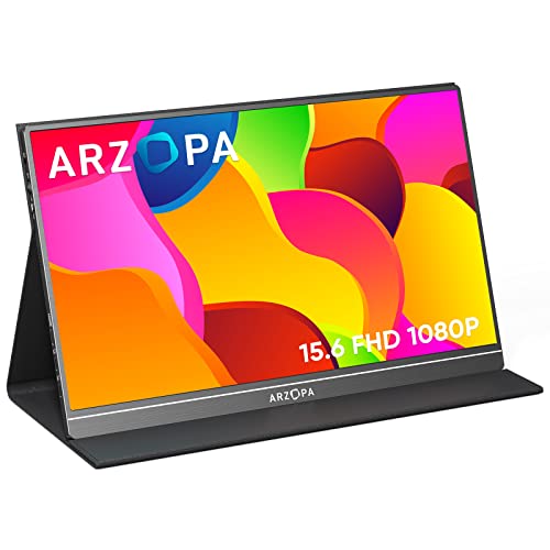 ARZOPA Portable Monitor, 15.6'' 1080P FHD Laptop Monitor USB C HDMI Computer Display HDR Eye Care External Screen w/Smart Cover for PC Mac Phone Xbox Switch PS5-S1 Table - 15.6"