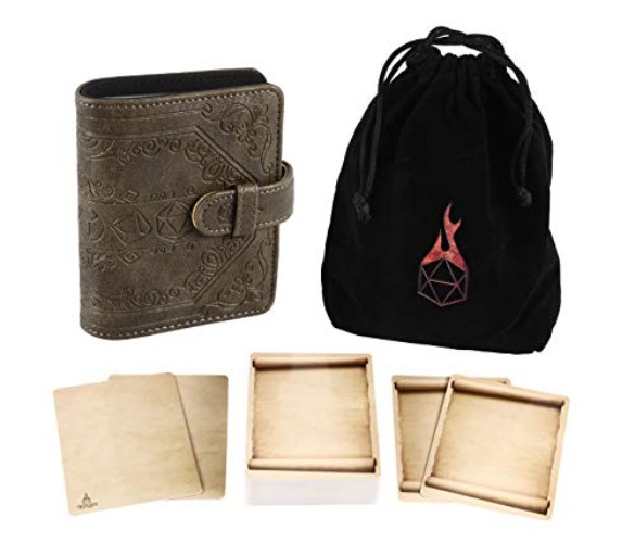 Forged Dice Co Spellbook of Incantations (Dice Edition) Spellbook Card Holder & Deck of Dry Erase Cards with Velvet Storage Bag - Storage for D&D Spell Book Monster Magic Item Cards - Evergreen