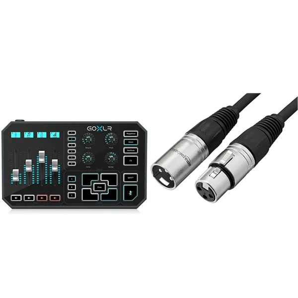 TC Helicon GoXLR-Mixer, Sampler, & Voice FX for Streamers & AmazonBasics XLR Male to Female Microphone Cable - 6 Feet, Black