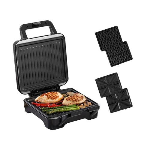 Innoteck Kitchen Pro 3 in 1 Sandwich Maker - For Family Size 4 Slices Waffles Sandwiches and Grilling - Modern Diamond Pattern Design with 3 Detachable Non-stick plates