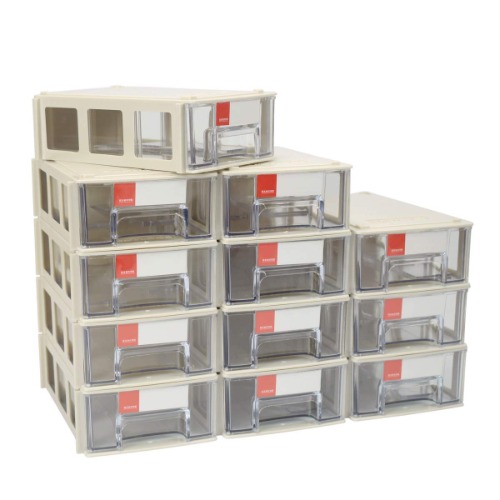 ZIIYAN Set of 12 Plastic Desktop Stackable Modular Craft Small Parts Hardware Drawers Organizer Containers Cabinet Storage Boxes with Compartments - 12