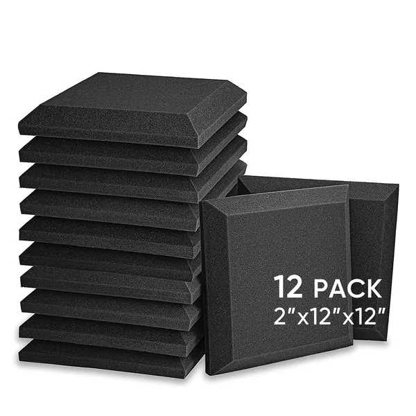 Fstop Labs Acoustic Foam Panels, 12 Pack Black 2'' X 12" X 12" Mushroom Studio Wedge Tiles, Sound Panels Sound Proof Foam Panels Sound Proofing Padding For Wall