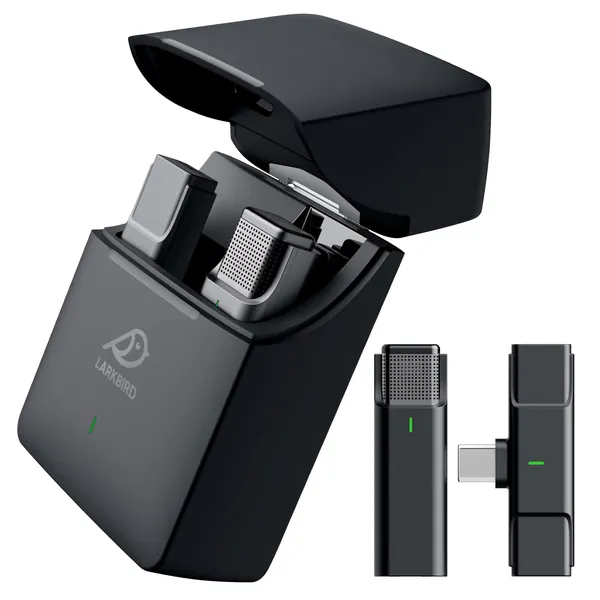 LARKBIRD Wireless Lavalier Microphone for USB Type-C Android with 35H Charging Case, Plug & Play Clip-on Lapel Mic for YouTube Facebook Live Stream Video Recording - Noise Reduction