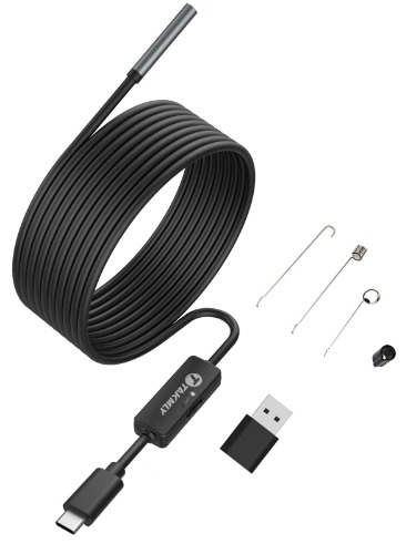 USB Endoscope for Otg Android Phone, Computer, 5.5 mm Borescope Inspection Snake Camera Waterproof with Micro USB, Type C, 16.4FT Semi-rigid Cord with 6 LED Lights, Compatible with Windows PC, MacBook - 