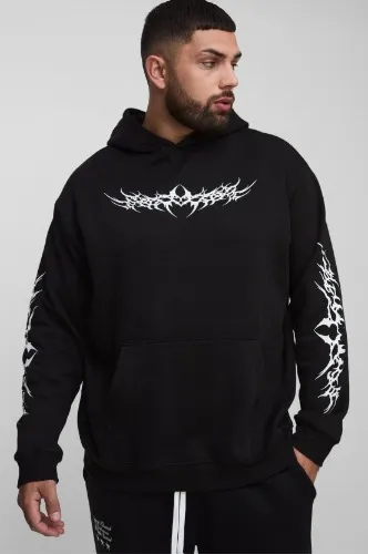 Plus Oversized Gothic Print Hoodie