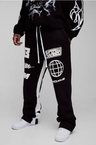 Puff Print Slim Flare Stacked Gusset Joggers