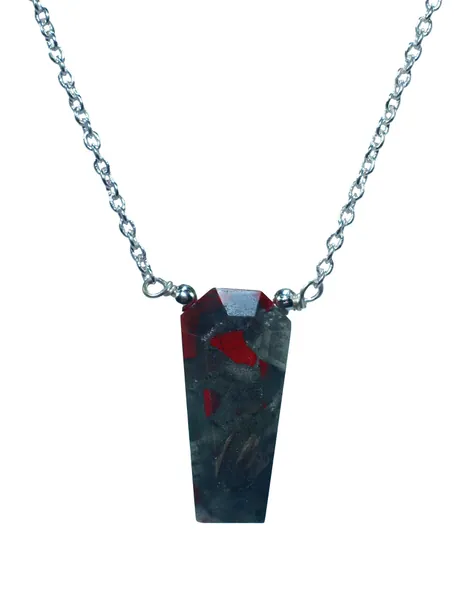 Natural Bloodstone Coffin Shape Necklace, Polished Gemstone, Energy Healing Crystals, Gift for Her, Birthday, Gemstone Jewelry 18 inch (Bloodstone) - Bloodstone