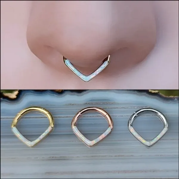 Opal Septum Ring Clicker v Shape  Septum Hoop  | Etsy