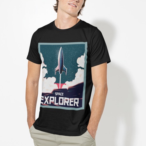 Mens Space Rocket T-Shirt - Black / L