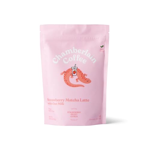 Chamberlain Coffee Strawberry Matcha Latte - Vegan Strawberry Matcha Latte with Oat Milk - Strawberry, Sweet, Citrus - Japanese Matcha Powder - 10 Servings - Strawberry Matcha - 10 Ounce
