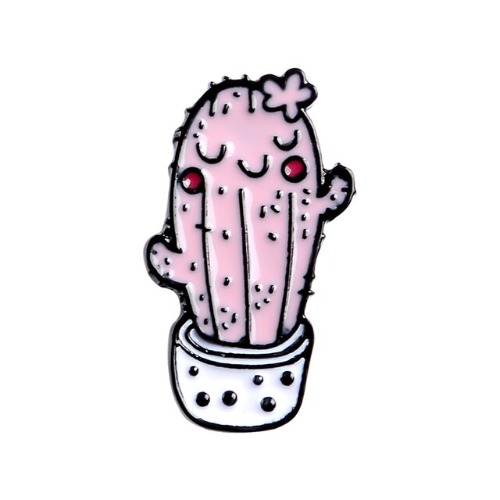 Cute Succulent Cacti Potted Plant Enamel Lapel Pins - Pink Cactus / White Pot