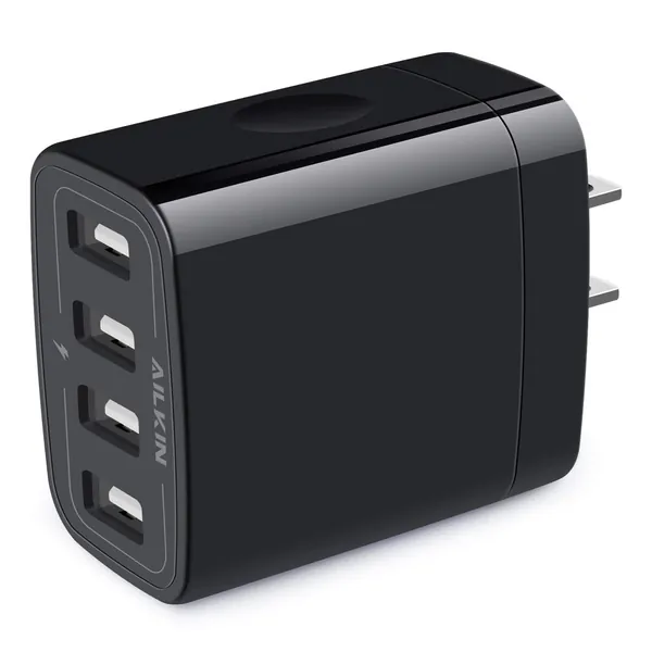 Wall Charger, USB Charger Adapter, AILKIN 4.8A 4Multi Port Fast Charging Station Power Base Block Plug Cube Brick for iPhone 14 SE 13 12 11Pro Max/XR/XS/8Plus, Samsung A13/Note 20/S22 Kindle Fire Plug - Black 1
