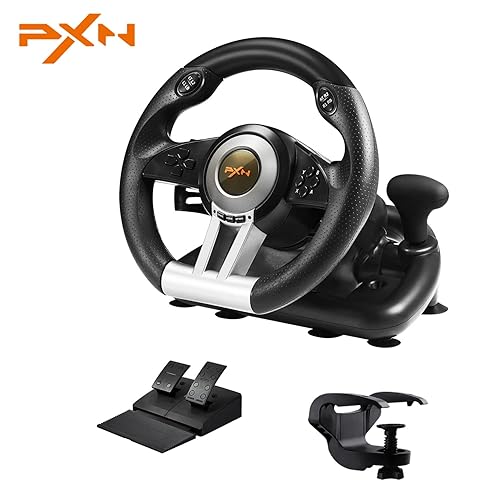 PXN Xbox Steering Wheel V3II 180° PC Gaming Racing Wheel Driving Wheel, with Linear Pedals and Racing Paddles for PC, PS4, Xbox One, Xbox Series X|S, Nintendo Switch - Black - Black Gaming Wheel