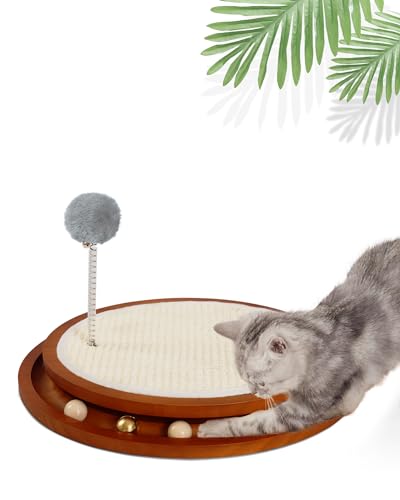 LMUGOOS Cat Scratcher,Cat Cratch Sisal Pad with Wooden Roller Ball Toy,Cat Scratchers Interactive Toys for Indoor Cats,Satisfies Kitten’s Scratching,Chasing and Hunting… - Brown