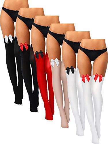 Geyoga 6 Pairs Women Bow Thigh High Stockings Valentine's Day Over the Knee Socks for Women Girls Daily Dress - Chic Color - Average Size
