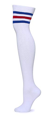 Leotruny Women's Triple Stripes Over the Knee High Socks - One Size - White/Blue/Red