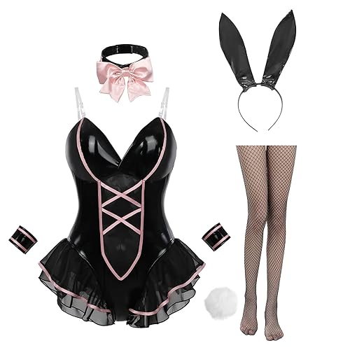 Nuoqi Womens Bunny Costume Bunny Girl Cosplay Adult Bunny Suit Halloween Outfit - Black - Small
