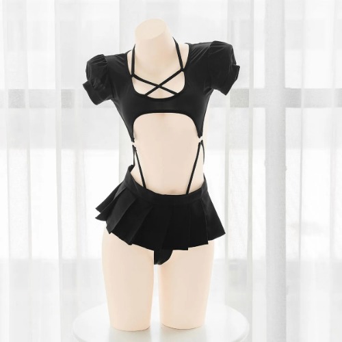 Ballet Student Micro Bikini Set - Black with Skirt