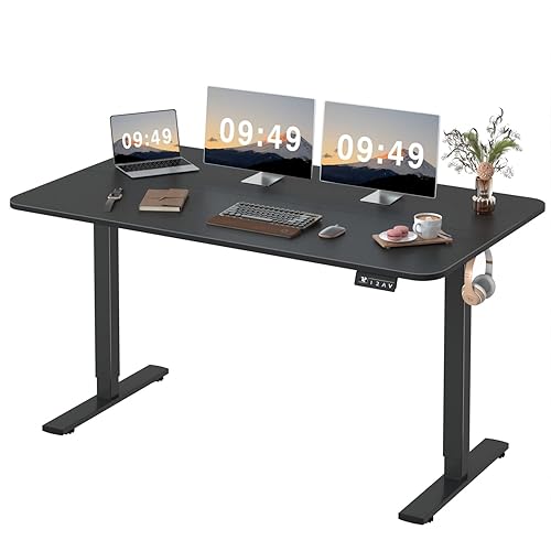 Furmax Electric Height Adjustable Standing Desk Large 55 x 24 Inches Sit Stand Up Desk Home Office Computer Desk Memory Preset with T-Shaped Metal Bracket, Black - Black - 55 Inch