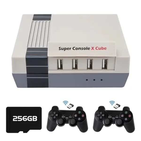 Kinhank Retro Game Console,Super Console X Cube Emulator Console with 117,000+ Games,Game Consoles Support 4K HD Output,4 USB Port,Up to 5 Players,LAN/WiFi,2 Gamepads,Best Gifts(256GB) - 256gb